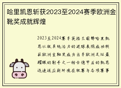 哈里凯恩斩获2023至2024赛季欧洲金靴奖成就辉煌 哈里凯恩斩获2023至2024赛季欧洲金靴奖成就辉煌